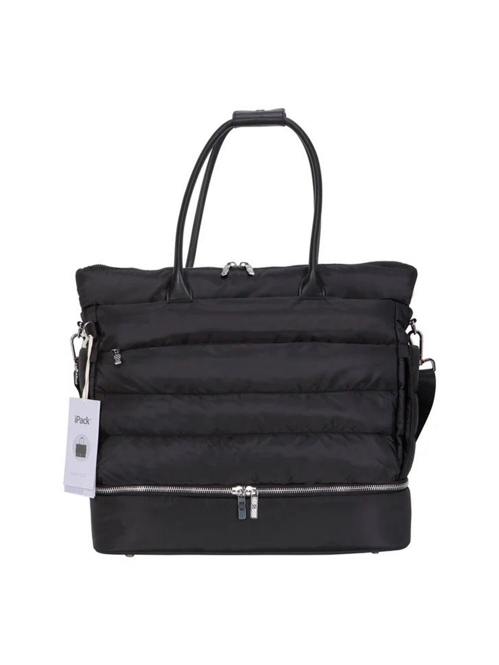 New! iPack Black Puffy Tote Bag With Shoe Compartment, Padded Laptop Pocket